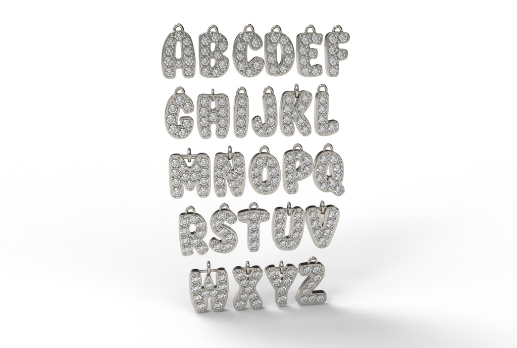 Custom 14k Gold Diamond Bubble Letter Charm Ring