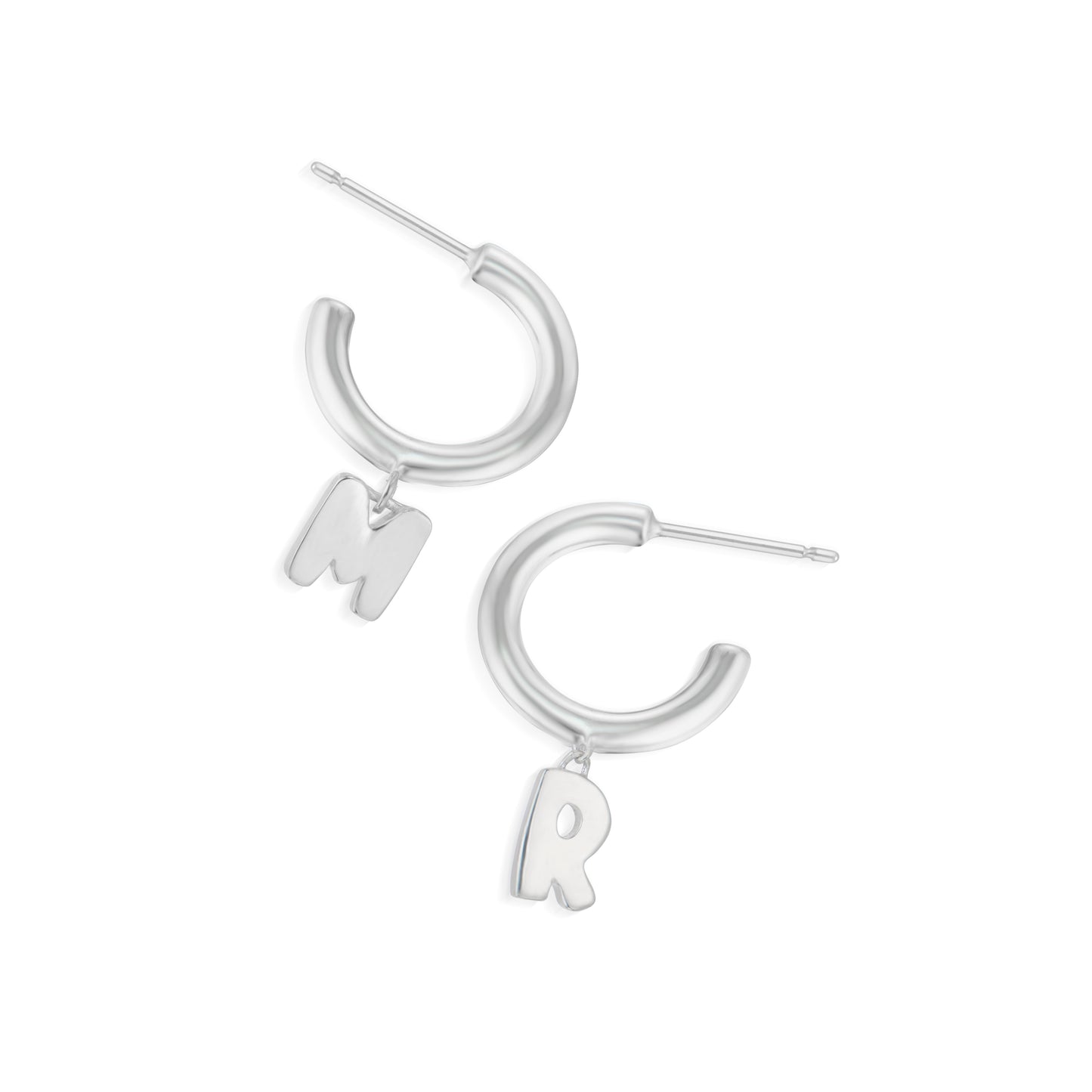 Custom 14k Gold Bubble Letter Charm Hoops