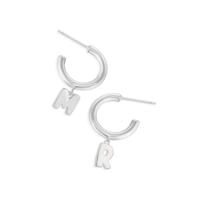 Custom 14k Gold Bubble Letter Charm Hoops