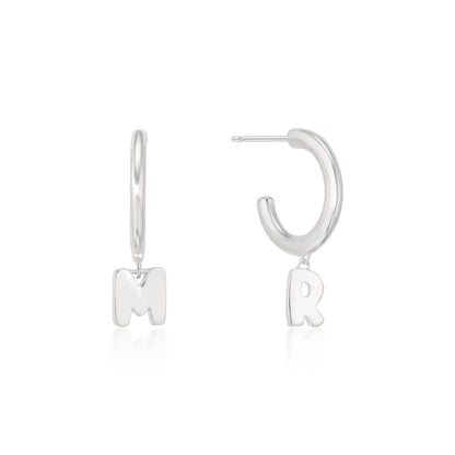 Custom 14k Gold Bubble Letter Charm Hoops