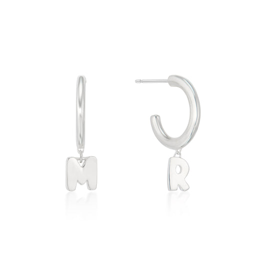Custom 14k Gold Bubble Letter Charm Hoops