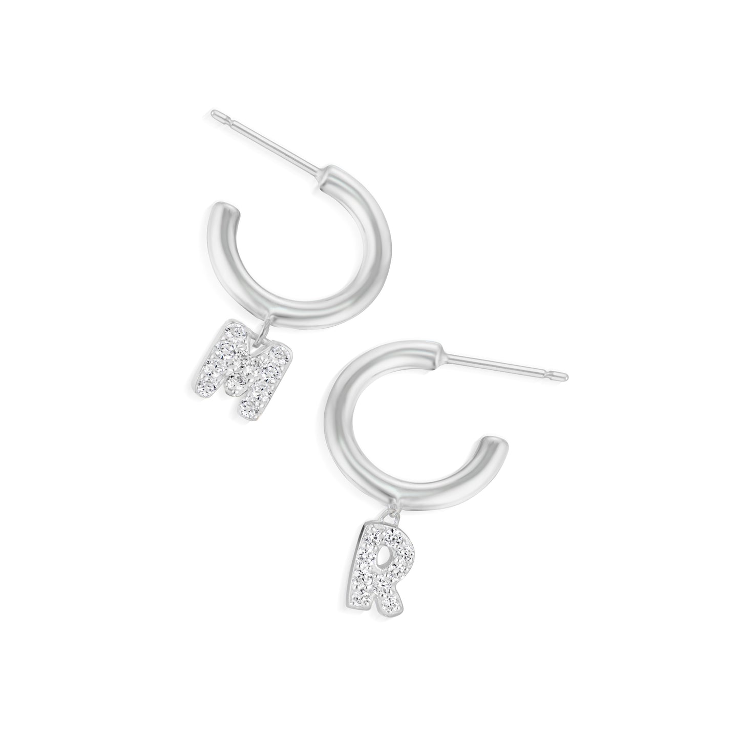 Custom 14k Gold Diamond Bubble Letter Charm Hoops