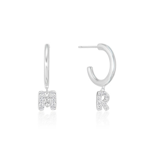 Custom 14k Gold Diamond Bubble Letter Charm Hoops