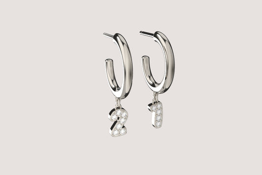 Custom 14k Gold Diamond Bubble Number Charm Hoops