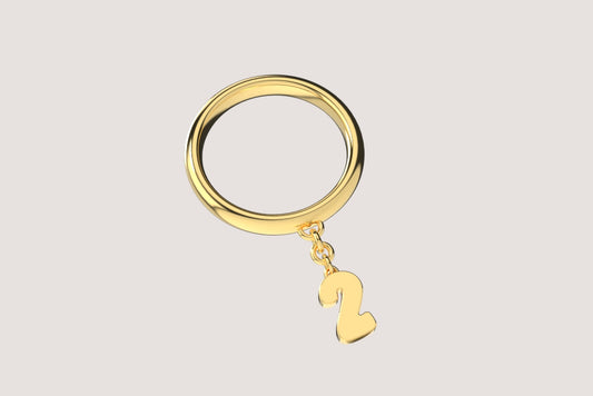 Custom 14k Gold Bubble Number Charm Ring