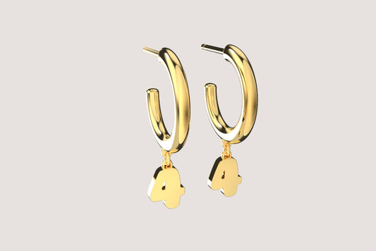 Custom 14k Gold Bubble Number Charm Hoops
