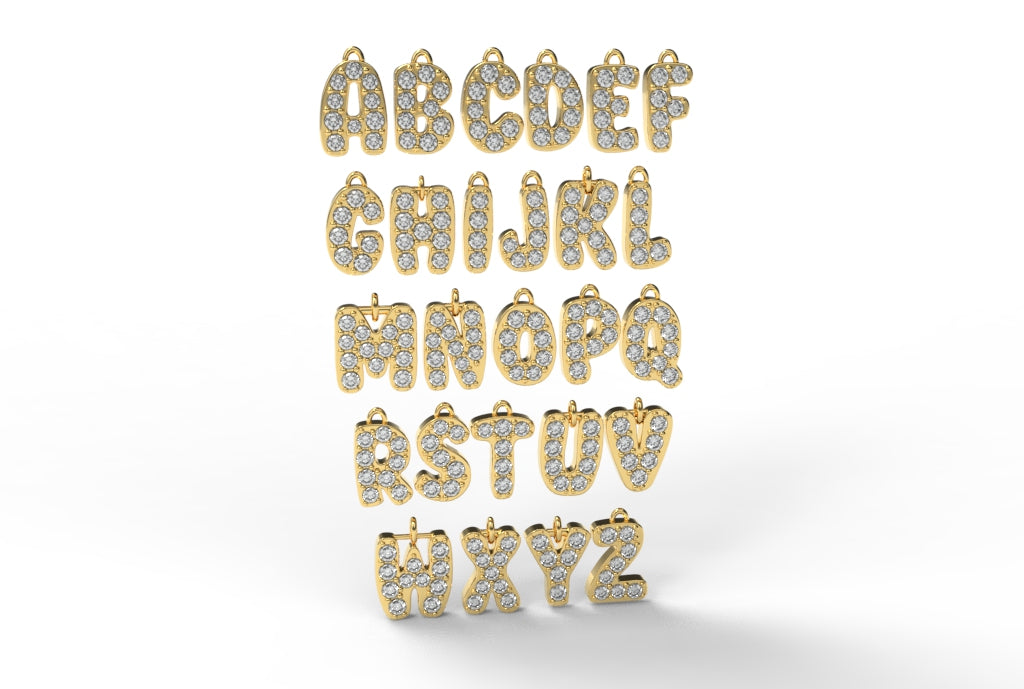 Custom 14k Gold Diamond Bubble Letter Charm Hoops