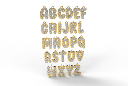 Custom 14k Gold Diamond Bubble Letter Charm Hoops