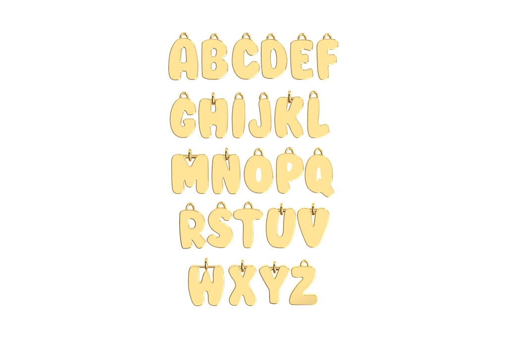 Custom 14k Gold Bubble Letter Charm Hoops